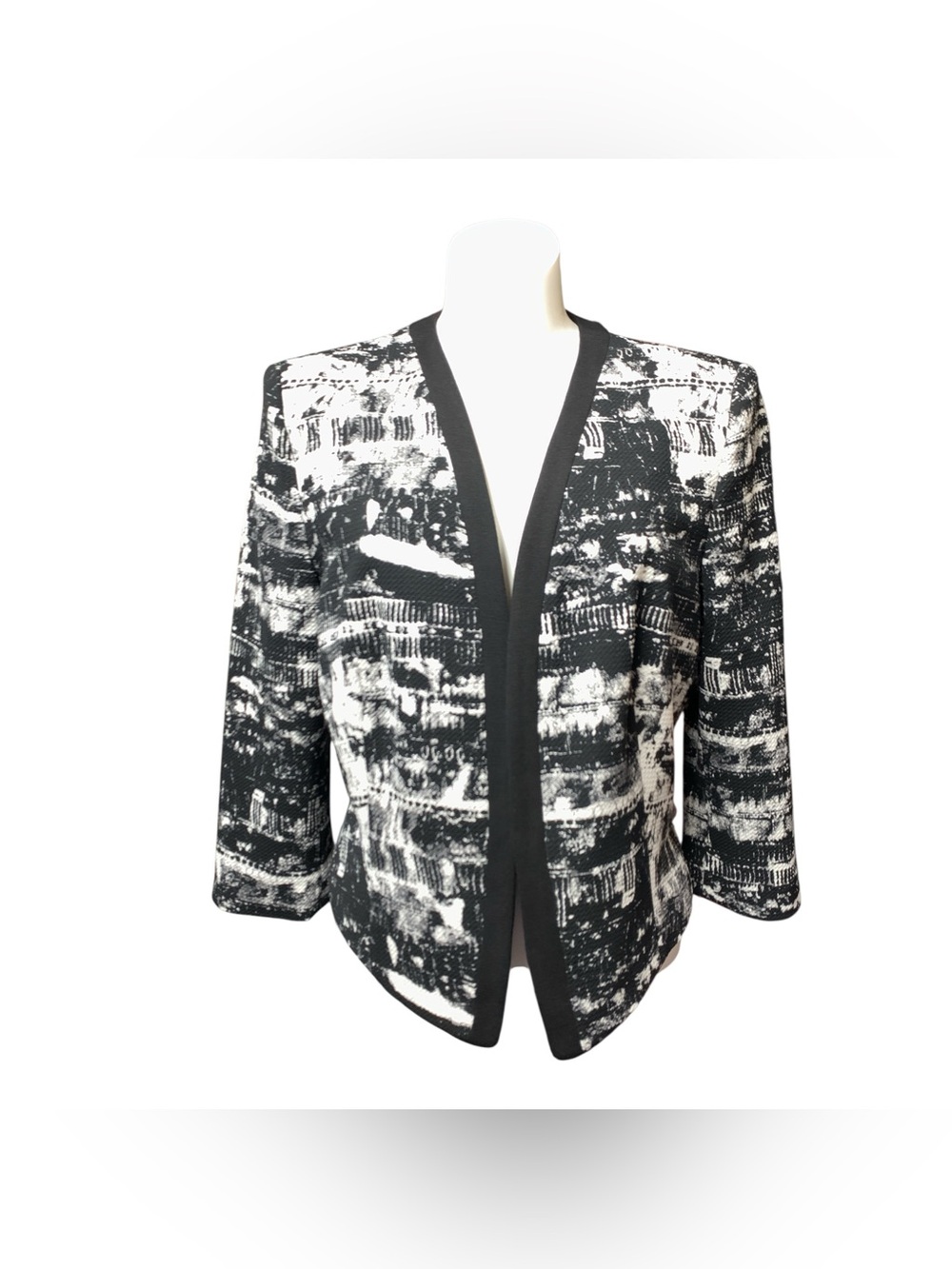 Nine West Black and White Open-Front Patterned Blazer Size M